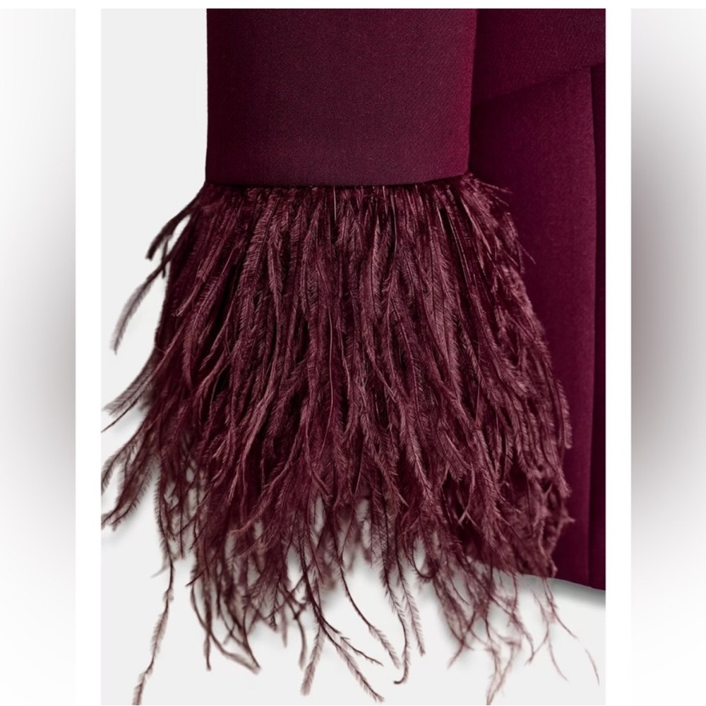 Zara Burgundy Blazer with Feather Cuffs NWOT - Picture 3 of 5